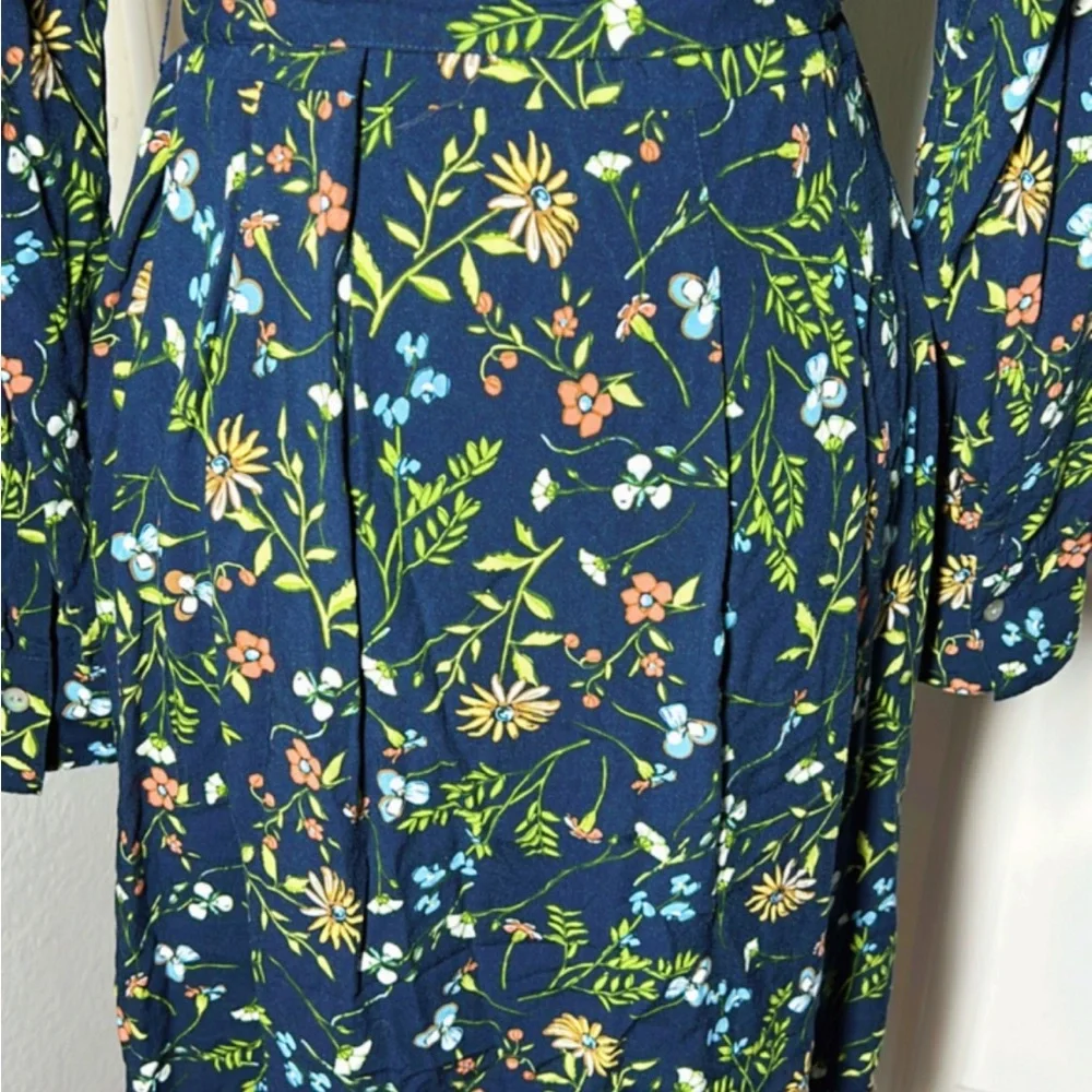 J. Jill Dark Blue Floral Long Sleeve Dress - Picture 9 of 10